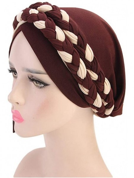 Skullies & Beanies Chemo Cancer Turbans Cap Twisted Braid Hair Cover Wrap Turban Headwear for Women - Tjm-341-white&beige - C...