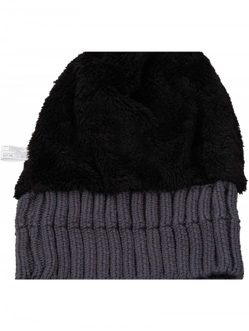 Skullies & Beanies Women's Winter Ribbed Knit Faux Fur Pompoms Chunky Lined Beanie Hats - A Twist Charcoal - CE184RQOXGW $14.19