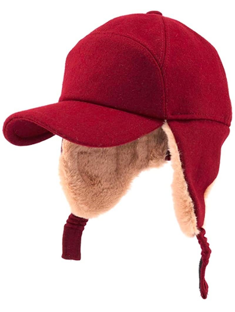 Baseball Caps Men Women Fashion Woolen Baseball Hat with Visor and Ear Flaps Winter Warm Cap - Red - C618N6U7W6U $24.90