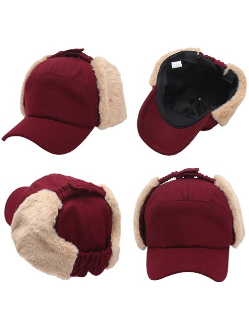 Baseball Caps Men Women Fashion Woolen Baseball Hat with Visor and Ear Flaps Winter Warm Cap - Red - C618N6U7W6U $24.90