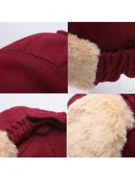 Baseball Caps Men Women Fashion Woolen Baseball Hat with Visor and Ear Flaps Winter Warm Cap - Red - C618N6U7W6U $24.90