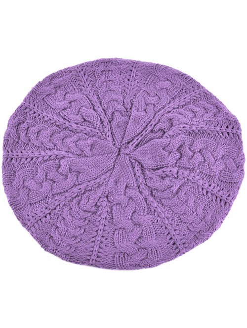 Skullies & Beanies Soft Lightweight Crochet Beret for Women Solid Color Beret Hat - One Size Slouchy Beanie - Lavender - CT18...