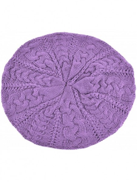 Skullies & Beanies Soft Lightweight Crochet Beret for Women Solid Color Beret Hat - One Size Slouchy Beanie - Lavender - CT18...