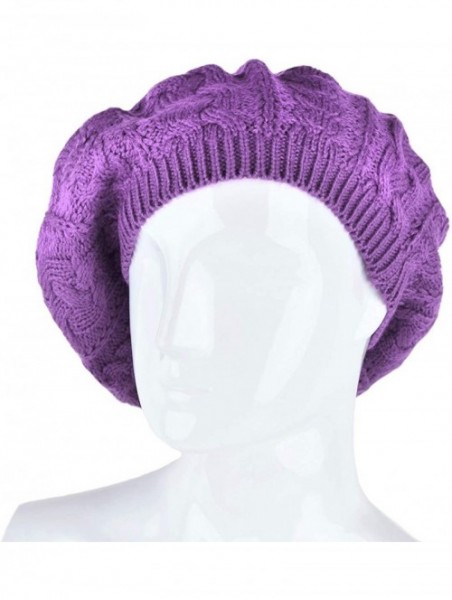 Skullies & Beanies Soft Lightweight Crochet Beret for Women Solid Color Beret Hat - One Size Slouchy Beanie - Lavender - CT18...