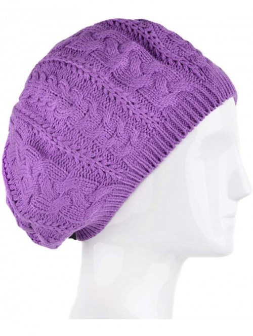 Skullies & Beanies Soft Lightweight Crochet Beret for Women Solid Color Beret Hat - One Size Slouchy Beanie - Lavender - CT18...