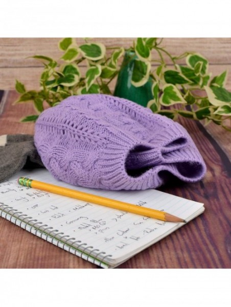 Skullies & Beanies Soft Lightweight Crochet Beret for Women Solid Color Beret Hat - One Size Slouchy Beanie - Lavender - CT18...