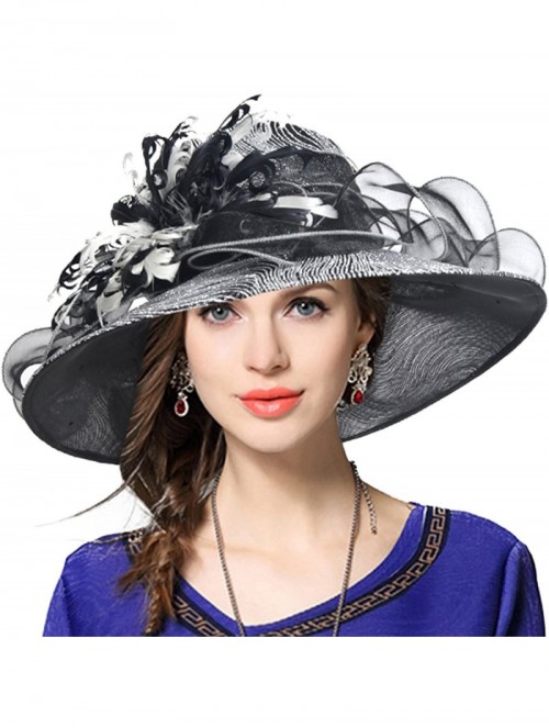 Sun Hats Ladies's Kentucky Derby Church Wedding Luxury Dress Hat - Silver - C312MYZYMXV $35.83
