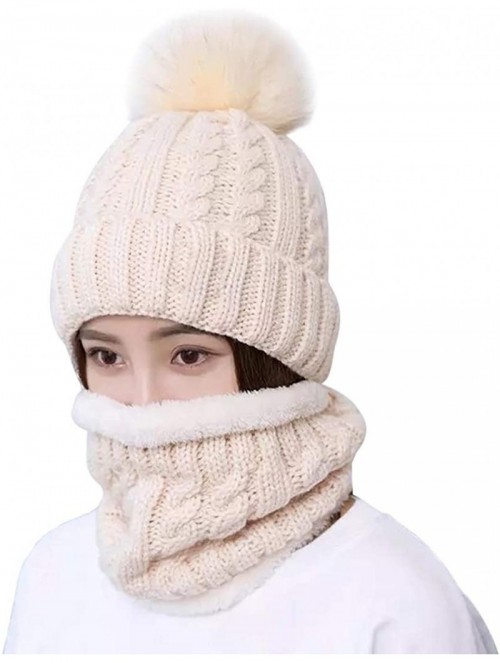 Skullies & Beanies Womens Winter Beanie Hat Scarf Set Warm Fuzzy Knit Hat Neck Scarves - B-beige - CZ18I8G9E8Q $19.53