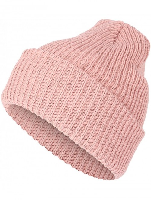 Skullies & Beanies Knitted Ribbed Beanie Hat Basic Plain Solid Watch Cap AC5846 - Loosetype_pink - C318KO62T87 $19.51