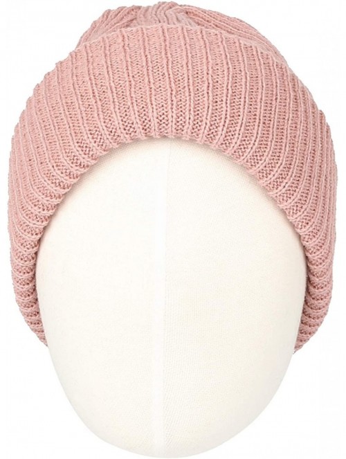 Skullies & Beanies Knitted Ribbed Beanie Hat Basic Plain Solid Watch Cap AC5846 - Loosetype_pink - C318KO62T87 $19.51