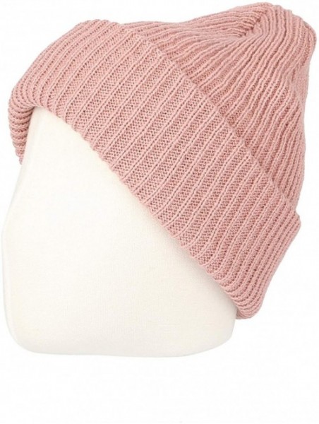 Skullies & Beanies Knitted Ribbed Beanie Hat Basic Plain Solid Watch Cap AC5846 - Loosetype_pink - C318KO62T87 $19.51