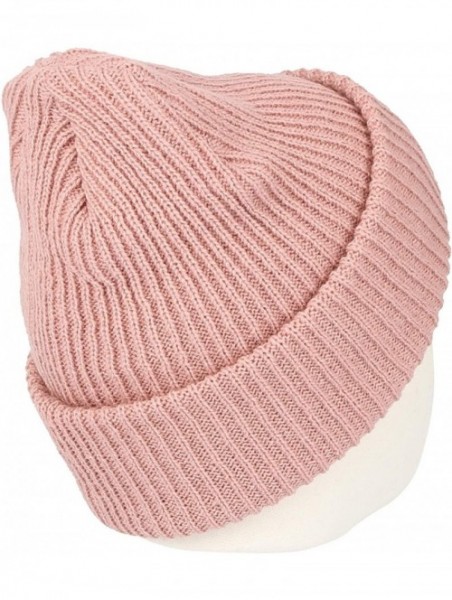 Skullies & Beanies Knitted Ribbed Beanie Hat Basic Plain Solid Watch Cap AC5846 - Loosetype_pink - C318KO62T87 $19.51