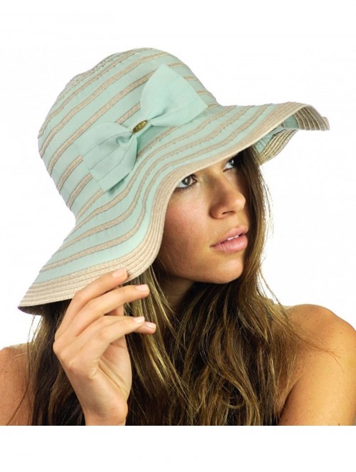 Sun Hats Women's Two Tone Weaved Removable Bow Floppy Brim Sun Hat - Mint - C812CU9TM13 $10.68