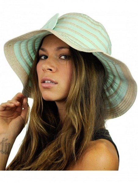 Sun Hats Women's Two Tone Weaved Removable Bow Floppy Brim Sun Hat - Mint - C812CU9TM13 $10.68