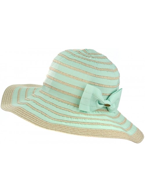 Sun Hats Women's Two Tone Weaved Removable Bow Floppy Brim Sun Hat - Mint - C812CU9TM13 $10.68