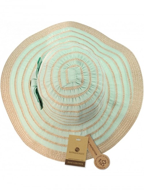 Sun Hats Women's Two Tone Weaved Removable Bow Floppy Brim Sun Hat - Mint - C812CU9TM13 $10.68