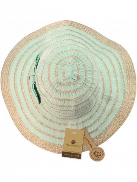 Sun Hats Women's Two Tone Weaved Removable Bow Floppy Brim Sun Hat - Mint - C812CU9TM13 $10.68