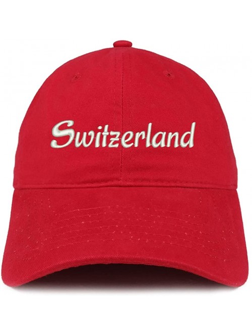 Baseball Caps Switzerland Text Embroidered Unstructured Cotton Dad Hat - Red - CW18K0OU8GR $20.82