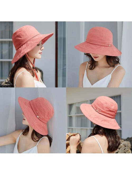 Sun Hats Womens UPF50+ Linen/Cotton Summer Sunhat Bucket Packable Hats w/Chin Cord - 00016_red(with Face Shield) - C4188THCC5...