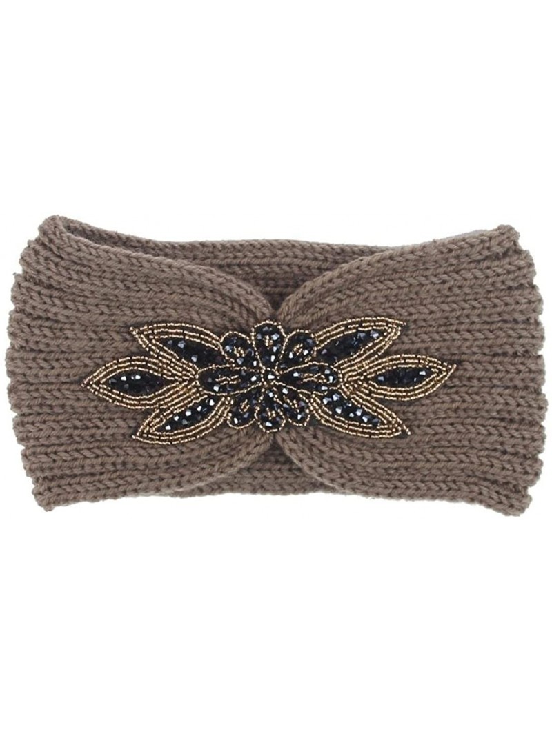 Headbands Bohemia Headband- Women Diamond Knitting Handmade Keep Warm Hairband - Khaki - CZ186RIXIZW $9.63