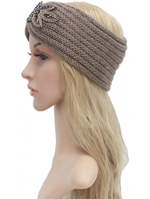 Headbands Bohemia Headband- Women Diamond Knitting Handmade Keep Warm Hairband - Khaki - CZ186RIXIZW $9.63