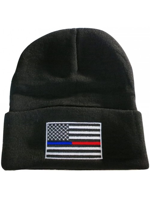 Skullies & Beanies Thin Blue Red Line USA Flag Knit Skull Cap Hat Beanie Support Police Firefighter - CQ12O35C9SP $13.01