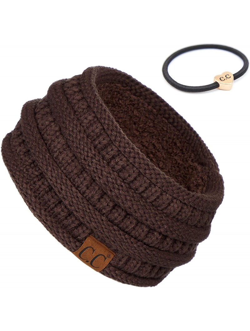 Headbands Stretch Ribbed Ear Warmer Head Band with Ponytail Holder (HW-21) (HW-817) (HW-826) - Brown - CO18SE2I7IM $17.07