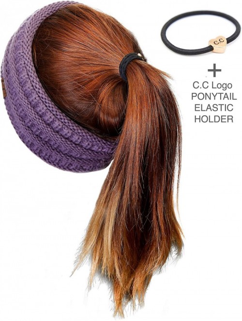 Headbands Stretch Ribbed Ear Warmer Head Band with Ponytail Holder (HW-21) (HW-817) (HW-826) - Brown - CO18SE2I7IM $17.07