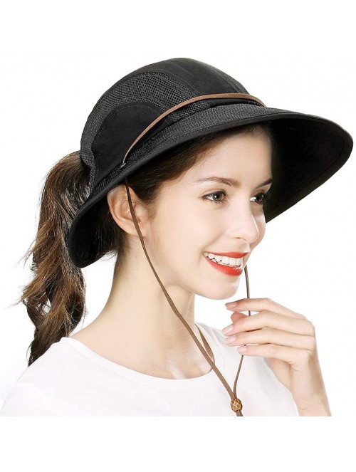 Sun Hats UV50 Foldable Sunhat Women Ponytail Hole Safari Beach Fishing Bucket Hat 55-61CM - 00707_black - CR18RS8WTL3 $21.59