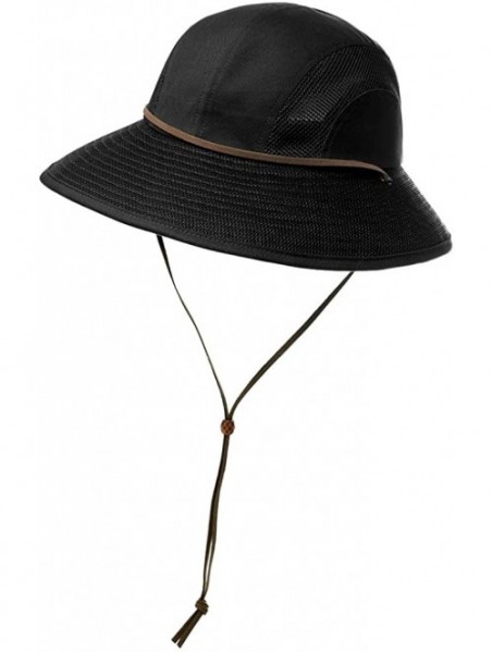 Sun Hats UV50 Foldable Sunhat Women Ponytail Hole Safari Beach Fishing Bucket Hat 55-61CM - 00707_black - CR18RS8WTL3 $21.59