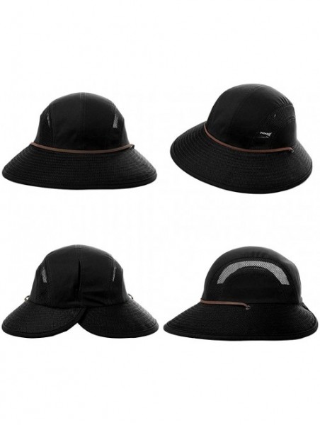 Sun Hats UV50 Foldable Sunhat Women Ponytail Hole Safari Beach Fishing Bucket Hat 55-61CM - 00707_black - CR18RS8WTL3 $21.59