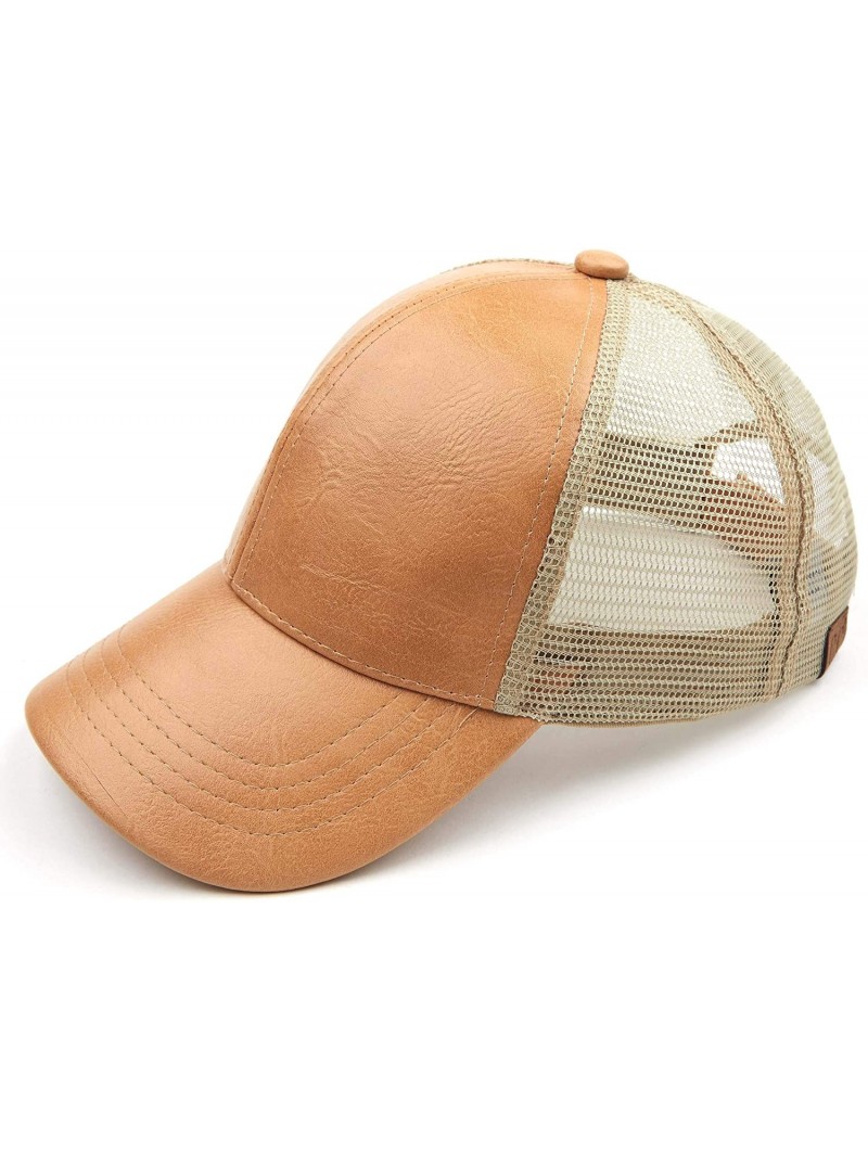 Baseball Caps Hatsandscarf Mesh Trucker Faux Leather Textured Baseball Cap (BA-27) - Camel - C418Q98S0UX $13.84