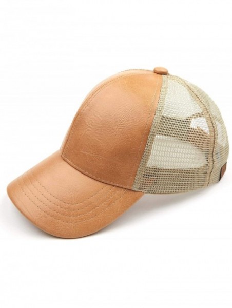 Baseball Caps Hatsandscarf Mesh Trucker Faux Leather Textured Baseball Cap (BA-27) - Camel - C418Q98S0UX $13.84