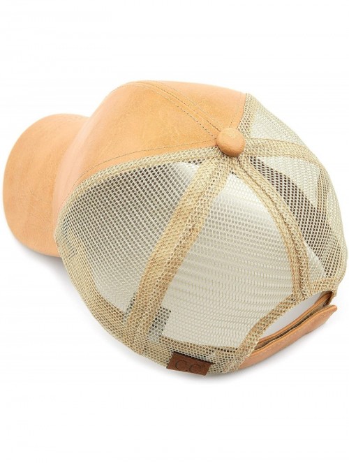 Baseball Caps Hatsandscarf Mesh Trucker Faux Leather Textured Baseball Cap (BA-27) - Camel - C418Q98S0UX $13.84