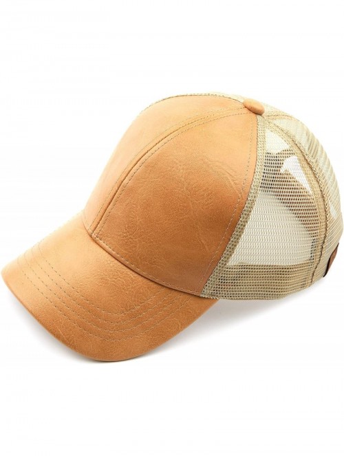 Baseball Caps Hatsandscarf Mesh Trucker Faux Leather Textured Baseball Cap (BA-27) - Camel - C418Q98S0UX $13.84