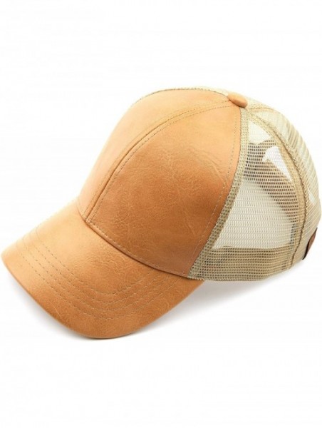 Baseball Caps Hatsandscarf Mesh Trucker Faux Leather Textured Baseball Cap (BA-27) - Camel - C418Q98S0UX $13.84