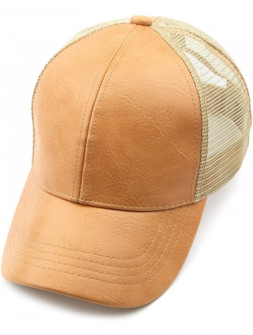 Baseball Caps Hatsandscarf Mesh Trucker Faux Leather Textured Baseball Cap (BA-27) - Camel - C418Q98S0UX $13.84