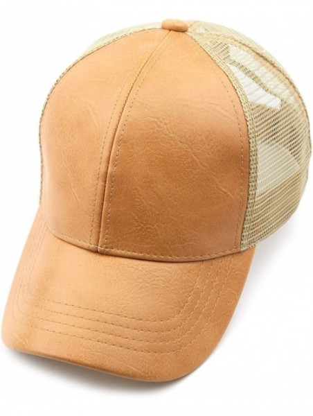 Baseball Caps Hatsandscarf Mesh Trucker Faux Leather Textured Baseball Cap (BA-27) - Camel - C418Q98S0UX $13.84