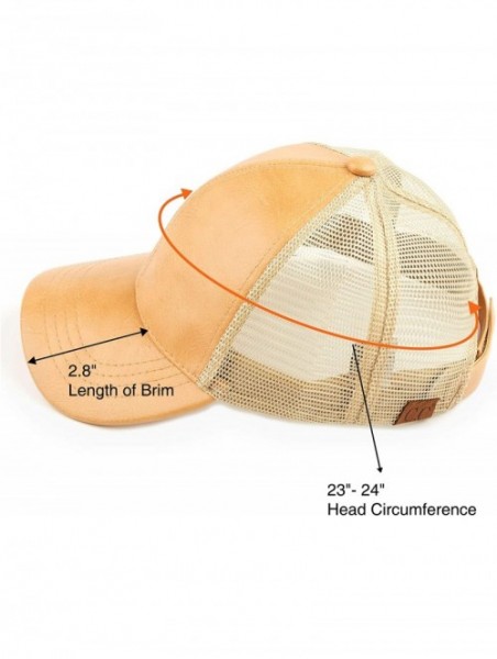 Baseball Caps Hatsandscarf Mesh Trucker Faux Leather Textured Baseball Cap (BA-27) - Camel - C418Q98S0UX $13.84