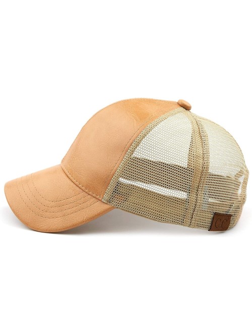 Baseball Caps Hatsandscarf Mesh Trucker Faux Leather Textured Baseball Cap (BA-27) - Camel - C418Q98S0UX $13.84