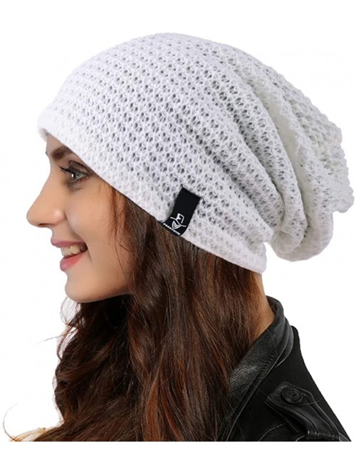 Skullies & Beanies Women Oversized Slouchy Beanie Knit Hat Colorful Long Baggy Skull Cap for Winter - Solid- Cream - CZ18WTMR...