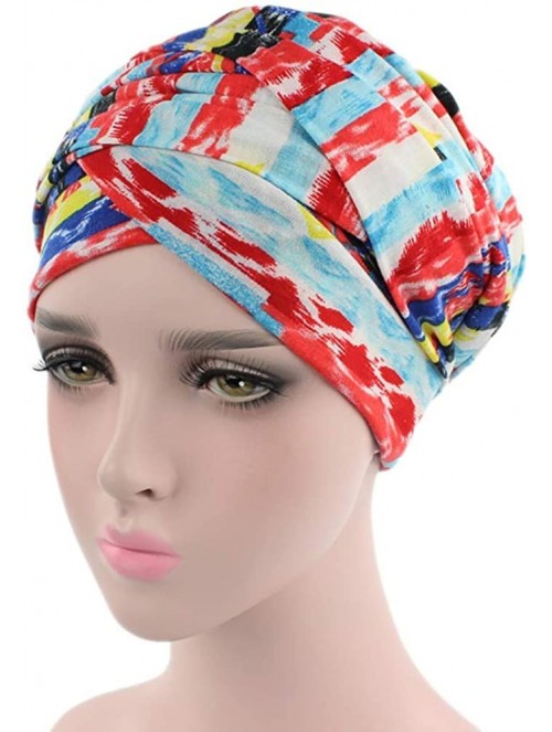 Skullies & Beanies Women's Muslim Print Elastic Scarf Hat Stretch Turban Head Scarves Headwear for Cancer Chemo - E - CH18DA7...