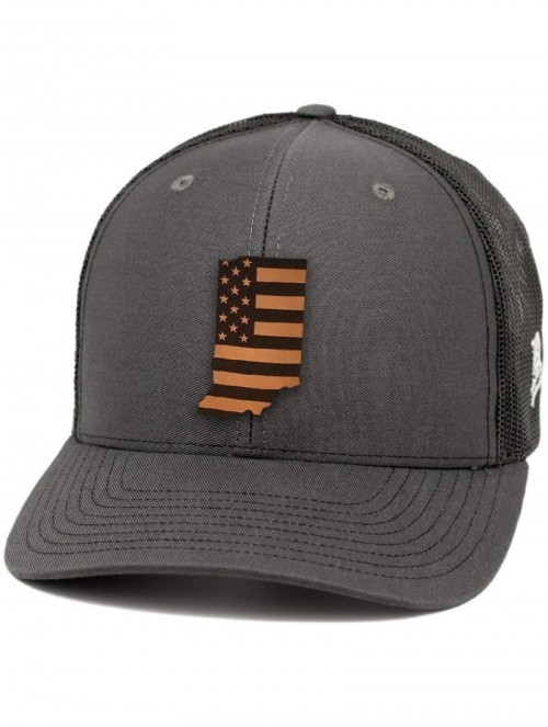 Baseball Caps 'Indiana Patriot' Leather Patch Hat Curved Trucker - Charcoal/Black - CM18IORL63Q $30.98