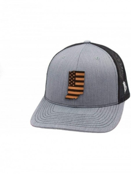 Baseball Caps 'Indiana Patriot' Leather Patch Hat Curved Trucker - Charcoal/Black - CM18IORL63Q $30.98