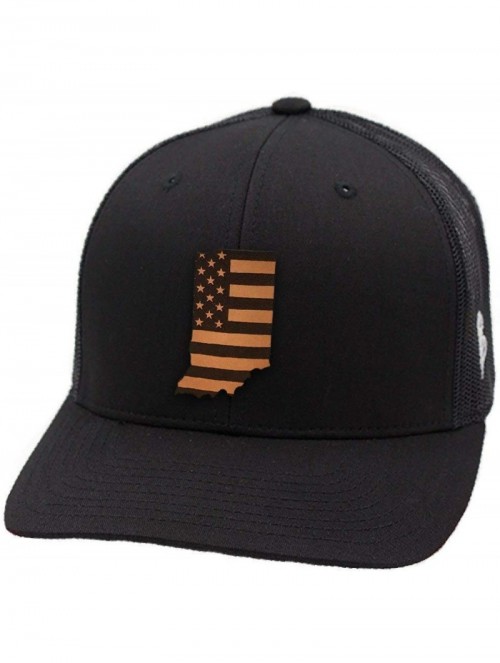 Baseball Caps 'Indiana Patriot' Leather Patch Hat Curved Trucker - Charcoal/Black - CM18IORL63Q $30.98