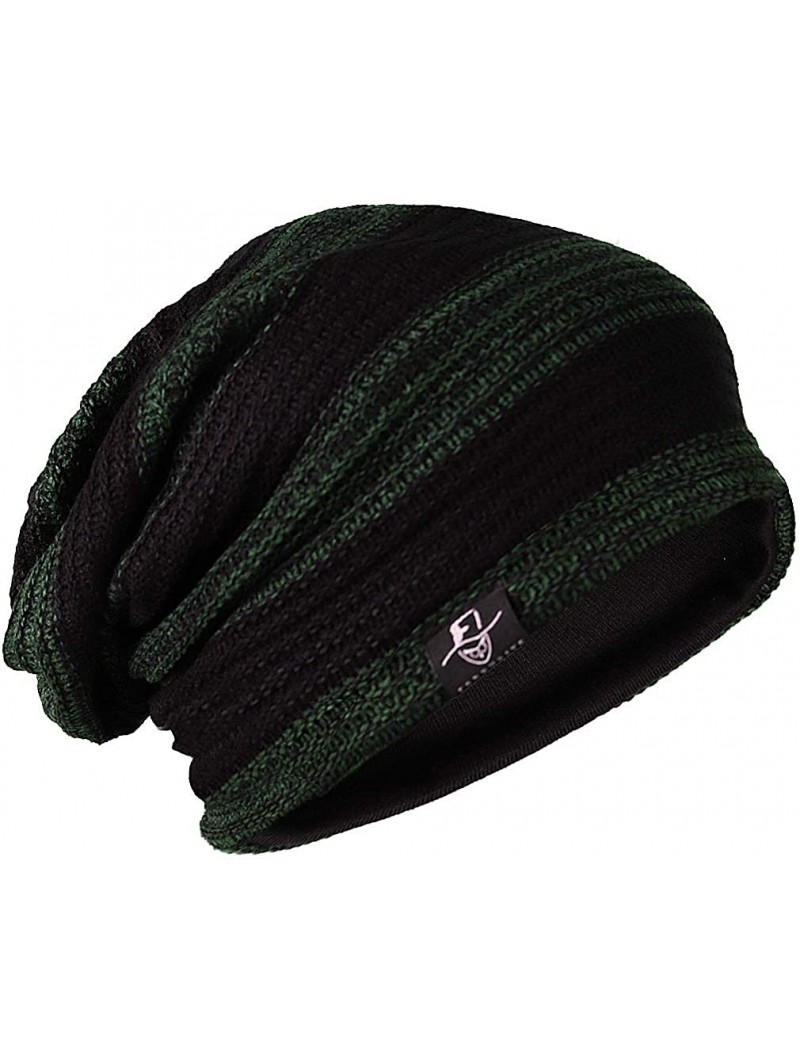 Skullies & Beanies Mens Slouchy Knit Beanie Summer Winter Skullcap Hats B306 - Striped-green - CG12NGH58AZ $17.73