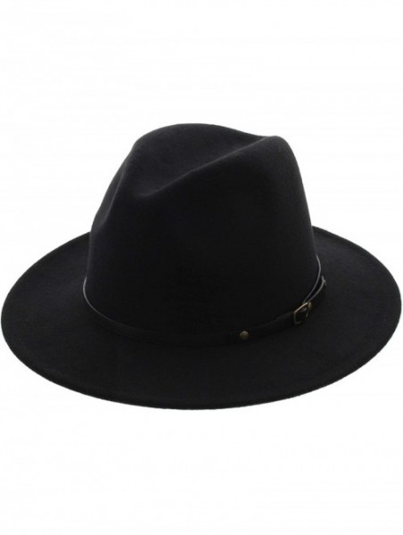 Fedoras The Bowery Red Bottom Two Tone Flat Brim Felt Fedora - Black Midnight - CF18YK9KMTU $35.51