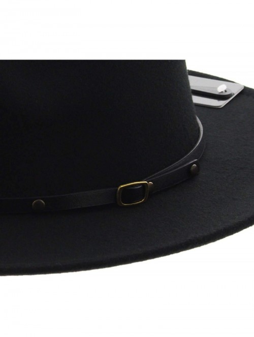 Fedoras The Bowery Red Bottom Two Tone Flat Brim Felt Fedora - Black Midnight - CF18YK9KMTU $35.51