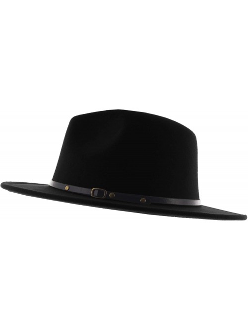 Fedoras The Bowery Red Bottom Two Tone Flat Brim Felt Fedora - Black Midnight - CF18YK9KMTU $35.51