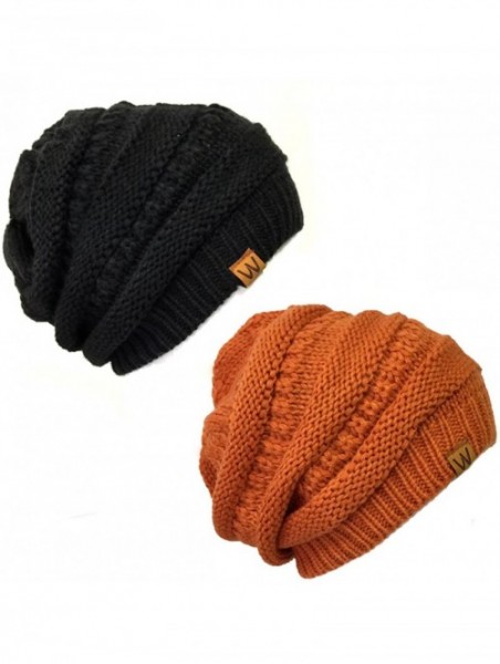 Skullies & Beanies Winter Thick Knit Slouchy Beanie (Set of 2) - Black and Red Orange - C112KOKJGZ7 $14.92